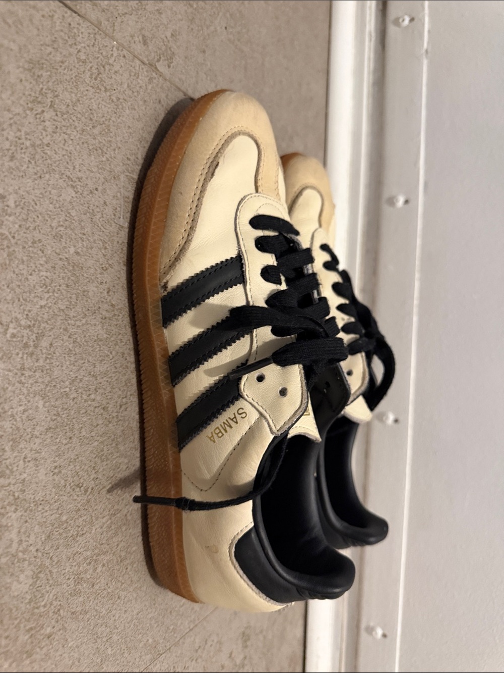 adidas Samba Sneakers in Cream and Black with Gum Sole